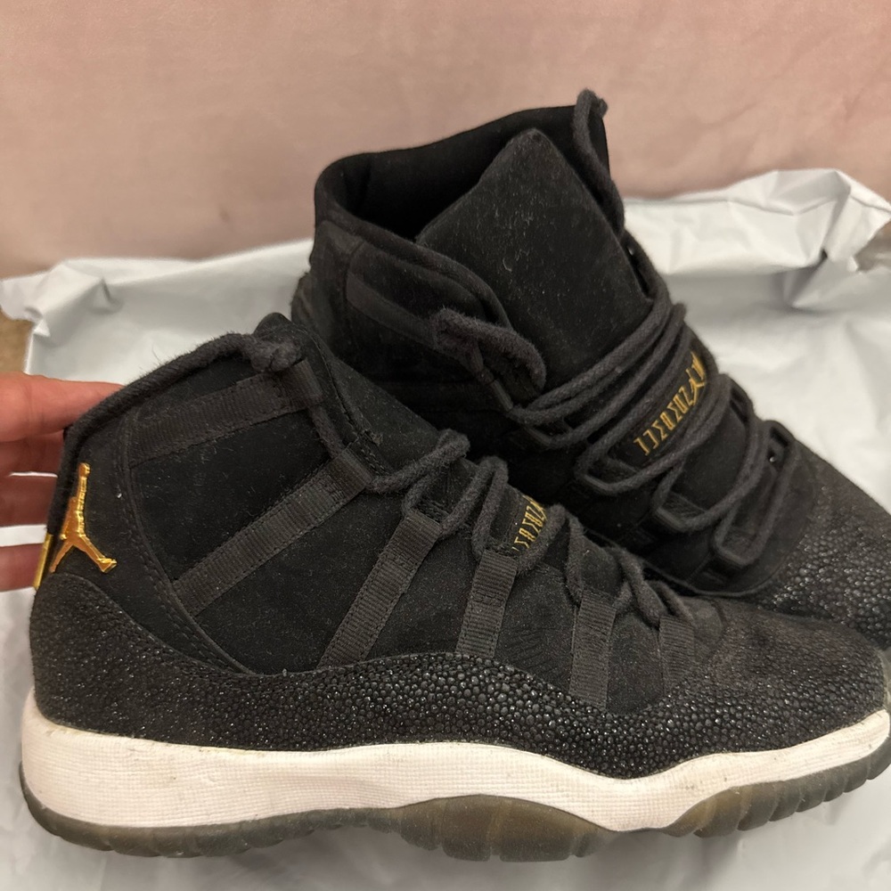 Jordan Black and Gold Athletic Shoes